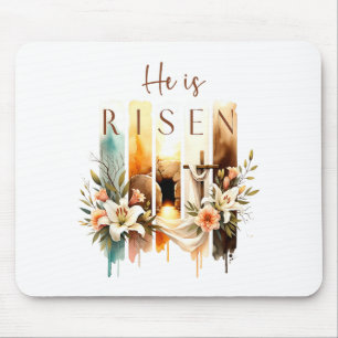He Is Risen Christian Cross Jesus Bible Verse Happ Mouse Pad