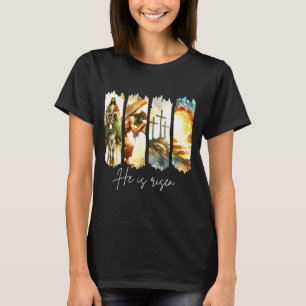 He Is Risen Christian Cross Jesus Bible Verse Happ T-Shirt