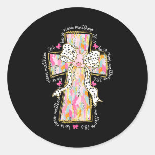 He Is Risen Christian Cross Jesus Coquette Bow Bun Classic Round Sticker