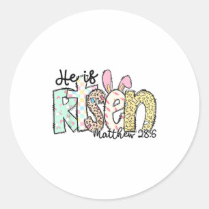 He Is Risen Christian Cross Jesus Easter Bunny Rab Classic Round Sticker