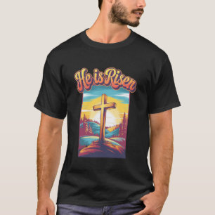 He Is Risen Christian Cross Vintage Design T-Shirt
