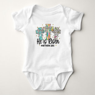 He is Risen Christian Easter Bible Verse Baby Bodysuit