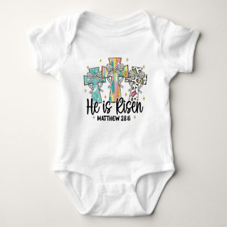 He is Risen Christian Easter Bible Verse Baby Bodysuit