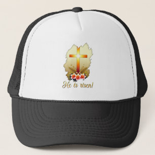 He Is Risen – Christian Easter Cross Art - boné Trucker Hat