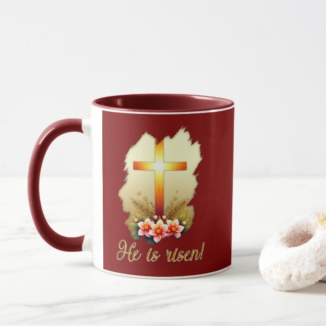 He Is Risen – Christian Easter Cross Art - caneca Mug (With Donut)