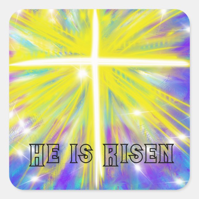He is Risen Christian Easter Cross Square Sticker (Front)
