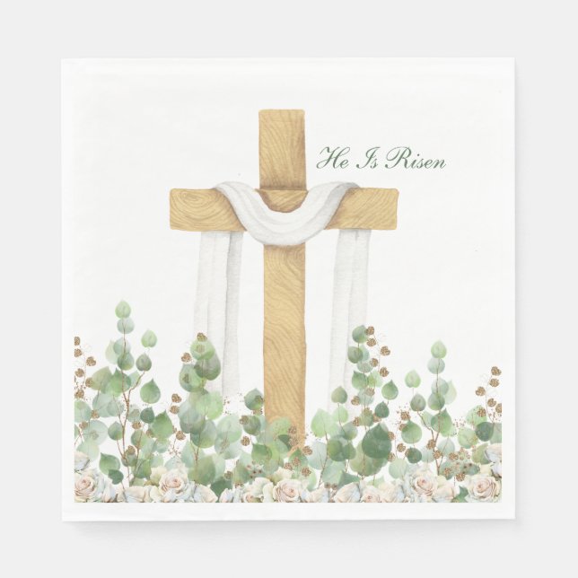 He Is Risen Christian Easter Personalised Napkin (Front)