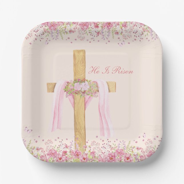 He Is Risen Christian Easter Personalised Paper Plate (Front)