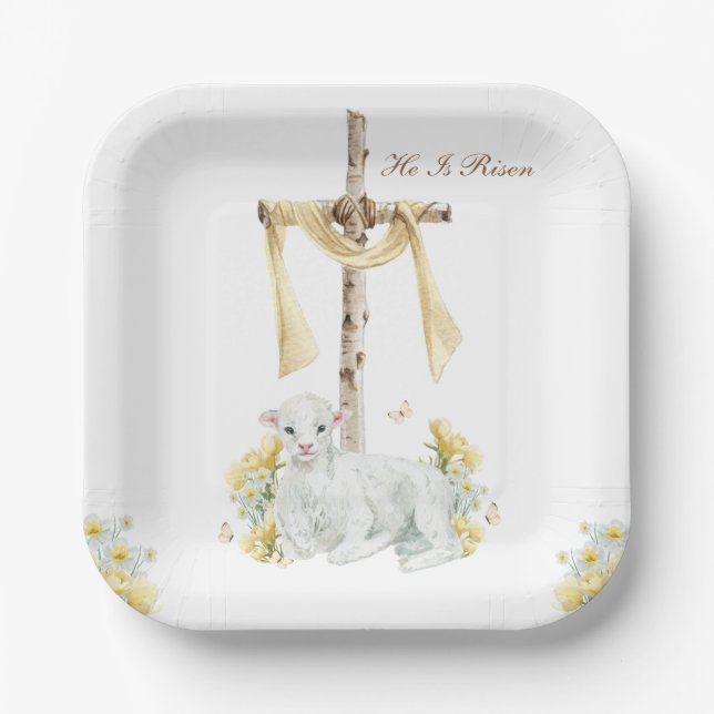 He Is Risen Christian Easter Personalised Paper Plate (Front)