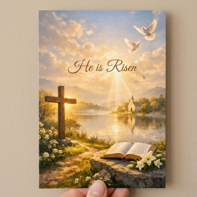 He Is Risen Christian Easter Resurrection Flat  Holiday Card (Creator Uploaded)