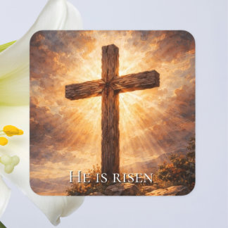 He Is Risen Christian Easter Square Sticker