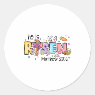 He Is Risen Christian Jesus Bible Verse Bunny Eggs Classic Round Sticker