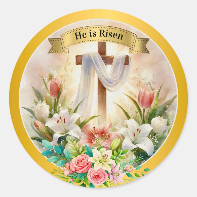 He is Risen Christian - Religious Easter  Classic Round Sticker (Front)
