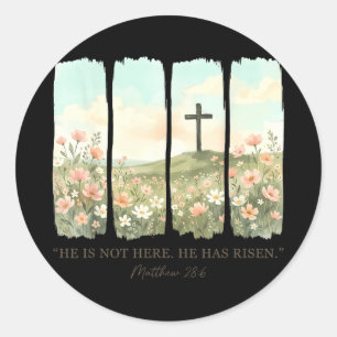 He is risen christian wildflower happy easter classic round sticker