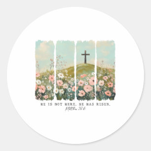 He Is Risen Christian Wildflower Happy Easter Wome Classic Round Sticker