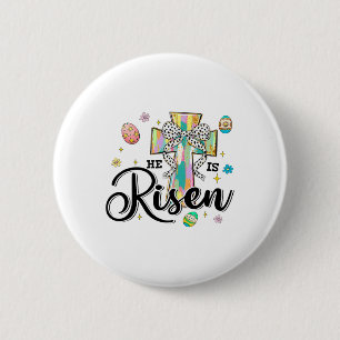 He Is Risen Cross Coquette Bow Eggs Christian East 6 Cm Round Badge