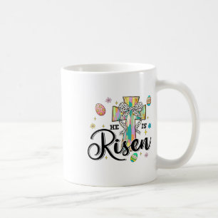 He Is Risen Cross Coquette Bow Eggs Christian East Coffee Mug