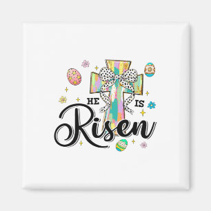 He Is Risen Cross Coquette Bow Eggs Christian East Magnet