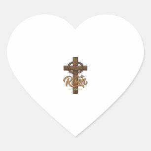 He Is Risen Cross Crown of Thorns Christian Shirt_ Heart Sticker