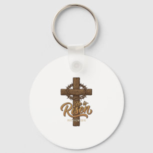 He Is Risen Cross Crown of Thorns Christian Shirt_ Key Ring