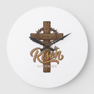 He Is Risen Cross Crown of Thorns Christian Shirt_ Large Clock