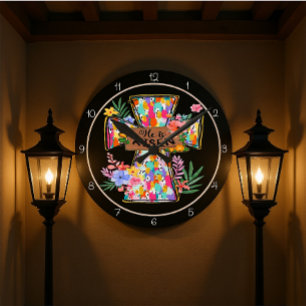 He Is Risen Cross Design Round Clock
