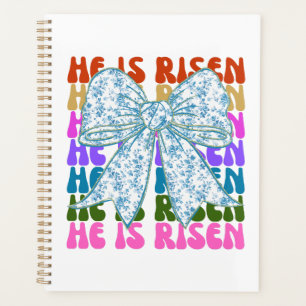 He Is Risen Cross Easter Floral Coquette Bow Planner