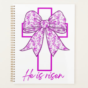 He Is Risen Cross Easter Floral Coquette Bow Planner