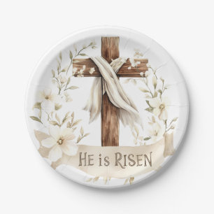 He is Risen Cross   Easter Paper Plate