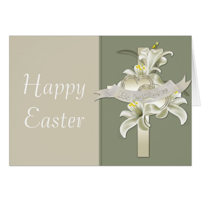 He is Risen Cross Happy Easter Greeting Card (Front Horizontal)