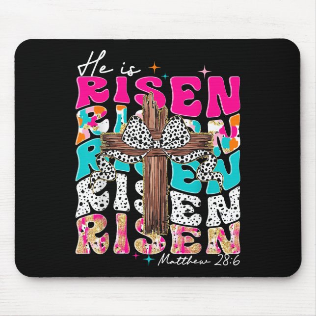 He Is Risen Cross Jesus Easter Christian Religious Mouse Pad (Front)