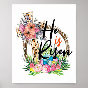 He Is Risen Cross Jesus Easter Christians Leopard Poster