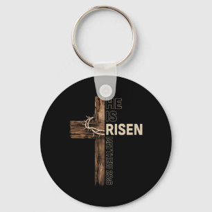He Is Risen Cross Jesus Happy Easter Christian Men Key Ring