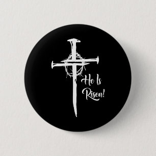 He Is Risen Cross Jesus Religious Easter Day Chris 6 Cm Round Badge