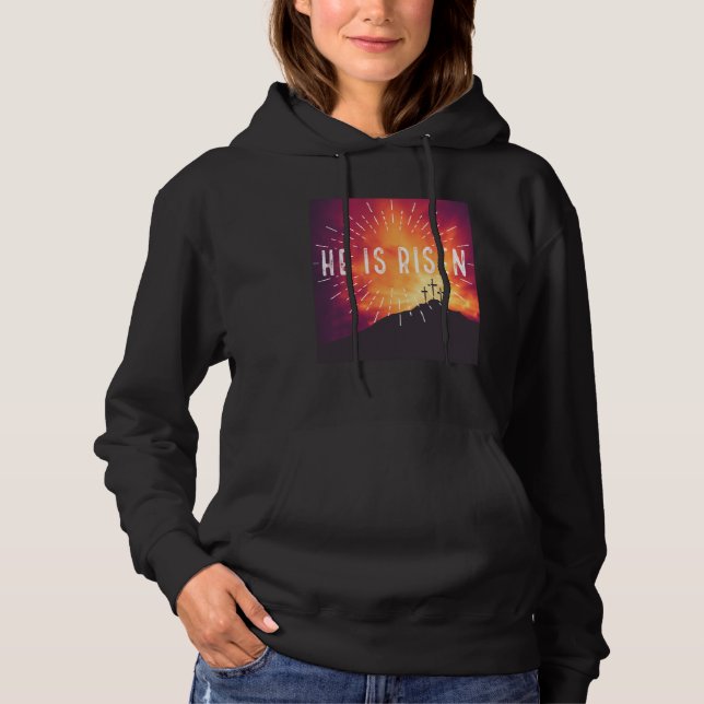 He Is Risen Cross Jesus Religious Easter Day Chris Hoodie (Front)