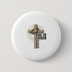 He Is Risen Cross Matthew 28_6 Vintage Christian D 6 Cm Round Badge