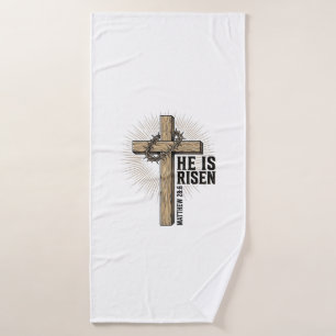 He Is Risen Cross Matthew 28_6 Vintage Christian D Bath Towel