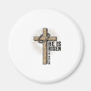 He Is Risen Cross Matthew 28_6 Vintage Christian D Magnet