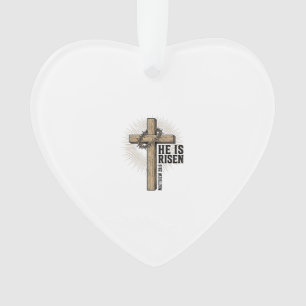 He Is Risen Cross Matthew 28_6 Vintage Christian D Ornament