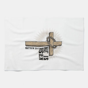 He Is Risen Cross Matthew 28_6 Vintage Christian D Tea Towel