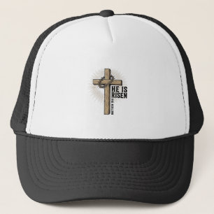 He Is Risen Cross Matthew 28_6 Vintage Christian D Trucker Hat