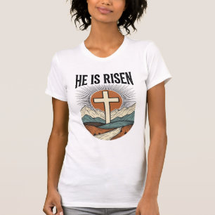 He Is Risen Cross Sunrise Christian Easter Shirt D