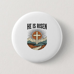 He Is Risen Cross Sunrise Christian Easter Shirt D 6 Cm Round Badge