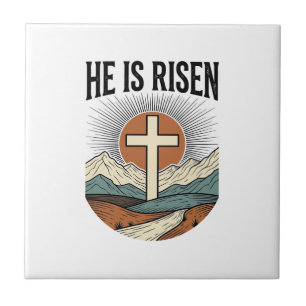 He Is Risen Cross Sunrise Christian Easter Shirt D Ceramic Tile