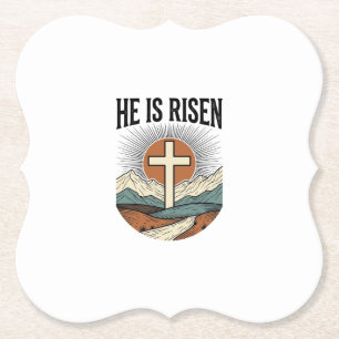 He Is Risen Cross Sunrise Christian Easter Shirt D Paper Coaster