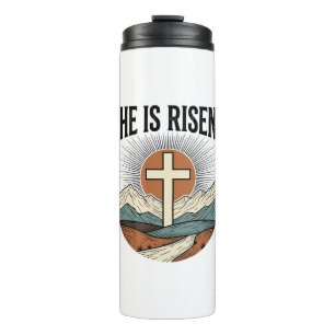He Is Risen Cross Sunrise Christian Easter Shirt D Thermal Tumbler