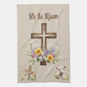 He Is Risen Cross  Tea Towel