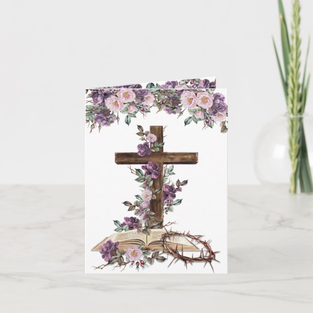 He is Risen | Cross with Bible Easter Card (Front)