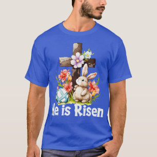 He Is Risen Cute Bunny Christianity Cross T-Shirt