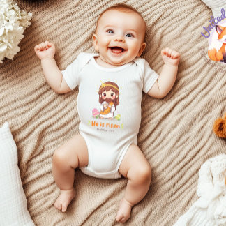 He Is Risen, Cute Jesus, Religious Easter Baby Bodysuit